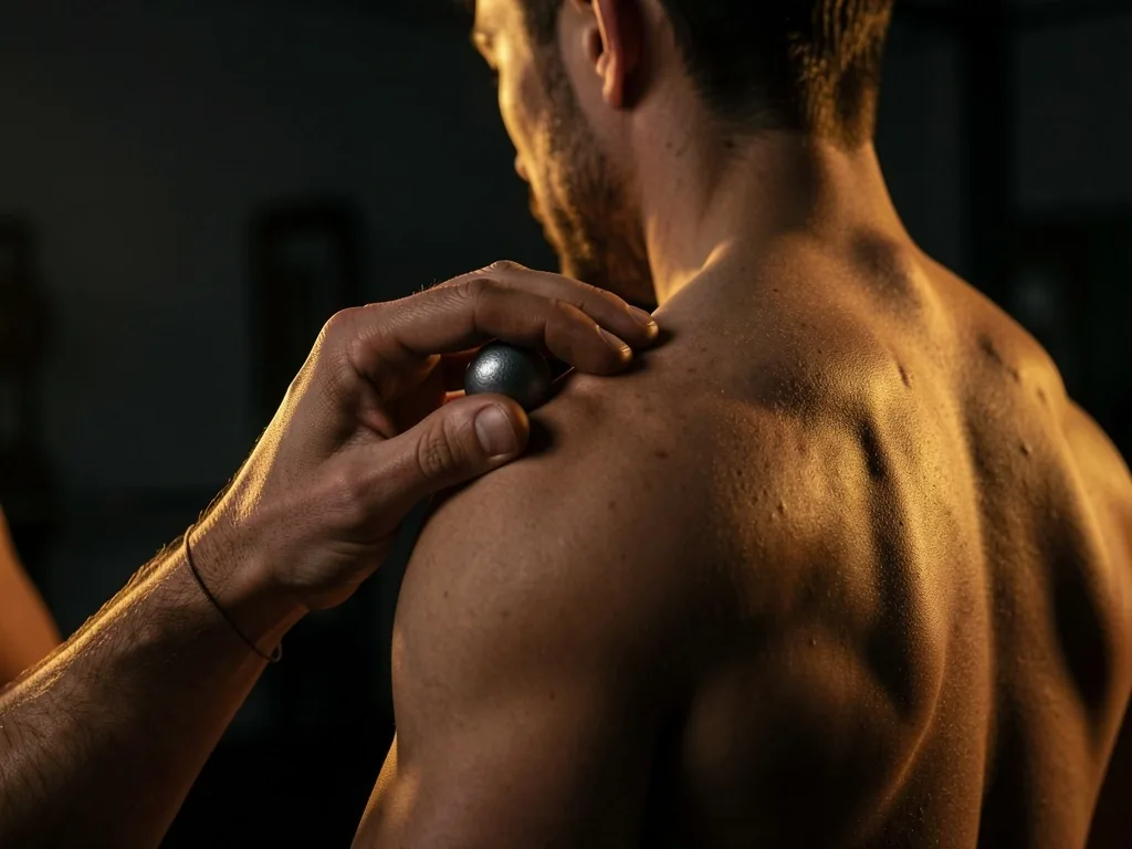 Athlete using foam roller on shoulder blade